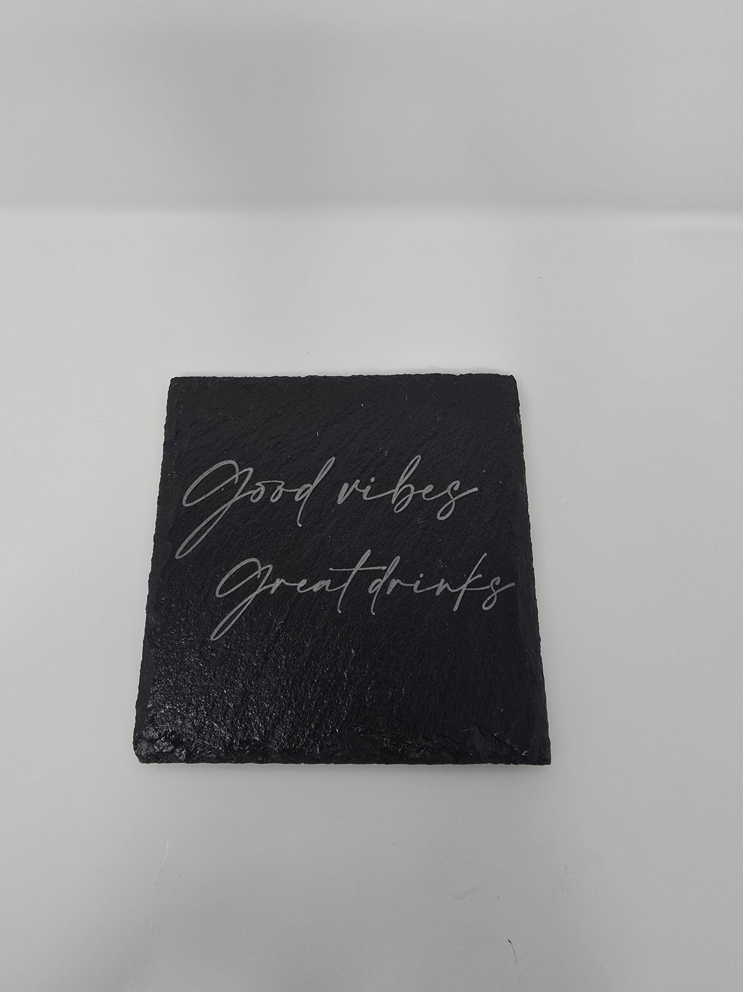 Engraved Slate Coaster Set 'Good Vibes Good Drinks' - Housewarming Gift, Custom Home Decor, set of 4 Slate coasters