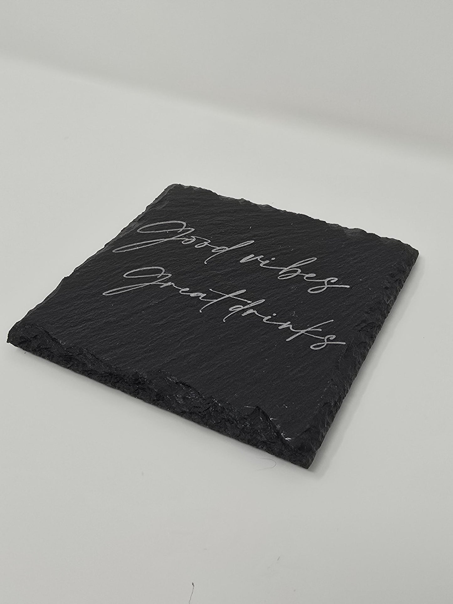Engraved Slate Coaster Set 'Good Vibes Good Drinks' - Housewarming Gift, Custom Home Decor, set of 4 Slate coasters