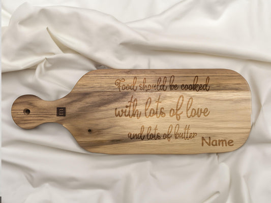 Food should be cooked with lots of love and lots of butter Engraved with name Cutting Board | Personalized gifts | Decor | Christmas gifts