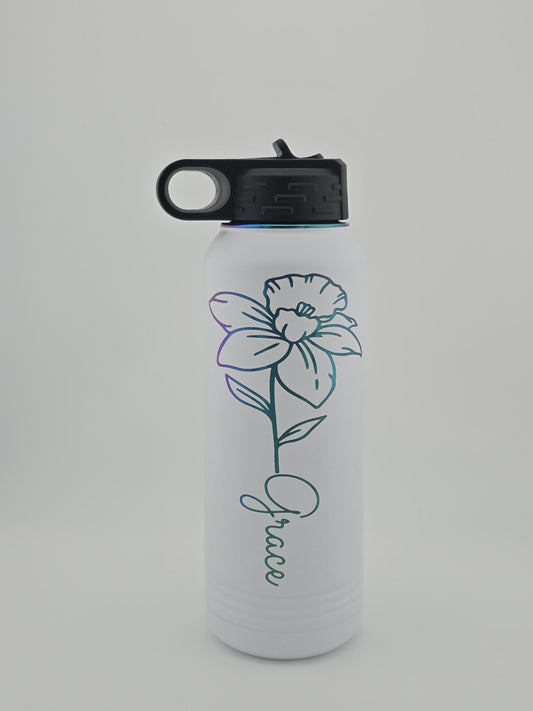 Birth Month Flower Engraved and personalized with name Tumbler, Custom Tumbler, Engraved Tumbler