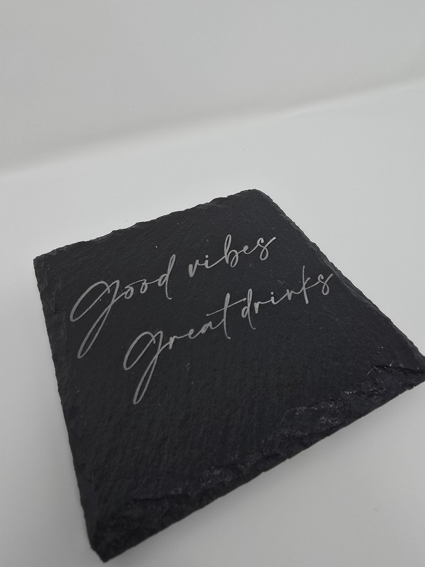 Engraved Slate Coaster Set 'Good Vibes Good Drinks' - Housewarming Gift, Custom Home Decor, set of 4 Slate coasters