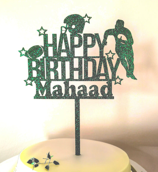 Personalized Sports Birthday Cake Topper: Custom Acrylic Football Design for Kids' Celebrations